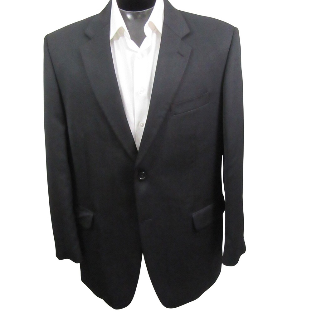 Apt 9 Mens Sport Coat‎ 44R Solid Black Modern Blazer Wool Nylon Double Vent